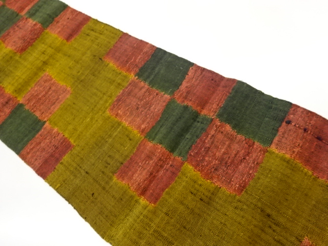 JAPANESE KIMONO / TSUMUGI VARIATION ICHIMATSU PATTERN WOVEN NAGOYA OBI